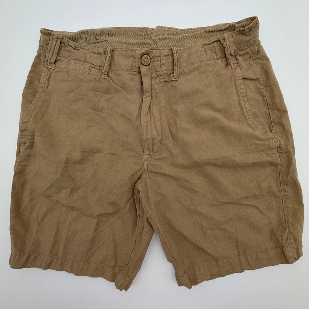 Polo Ralph Lauren Mens Classic Fit Linen Cotton Naval Tailors Shorts Tan 30